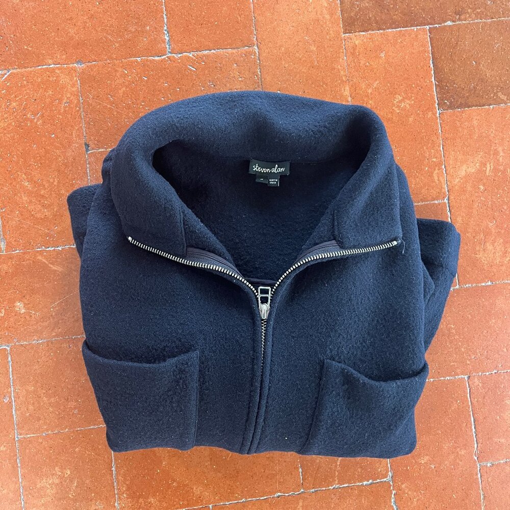 Steven Alan Black Wool Zippered Jacket with Collar | Pockets – Boxy Fit (M)